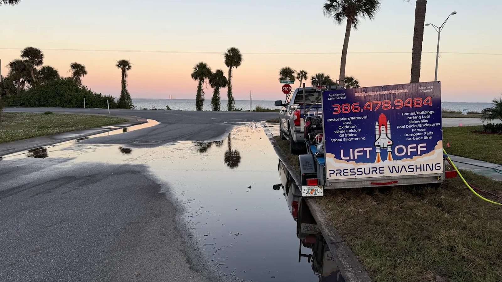 Pressure washing a home in Titusville, Florida
