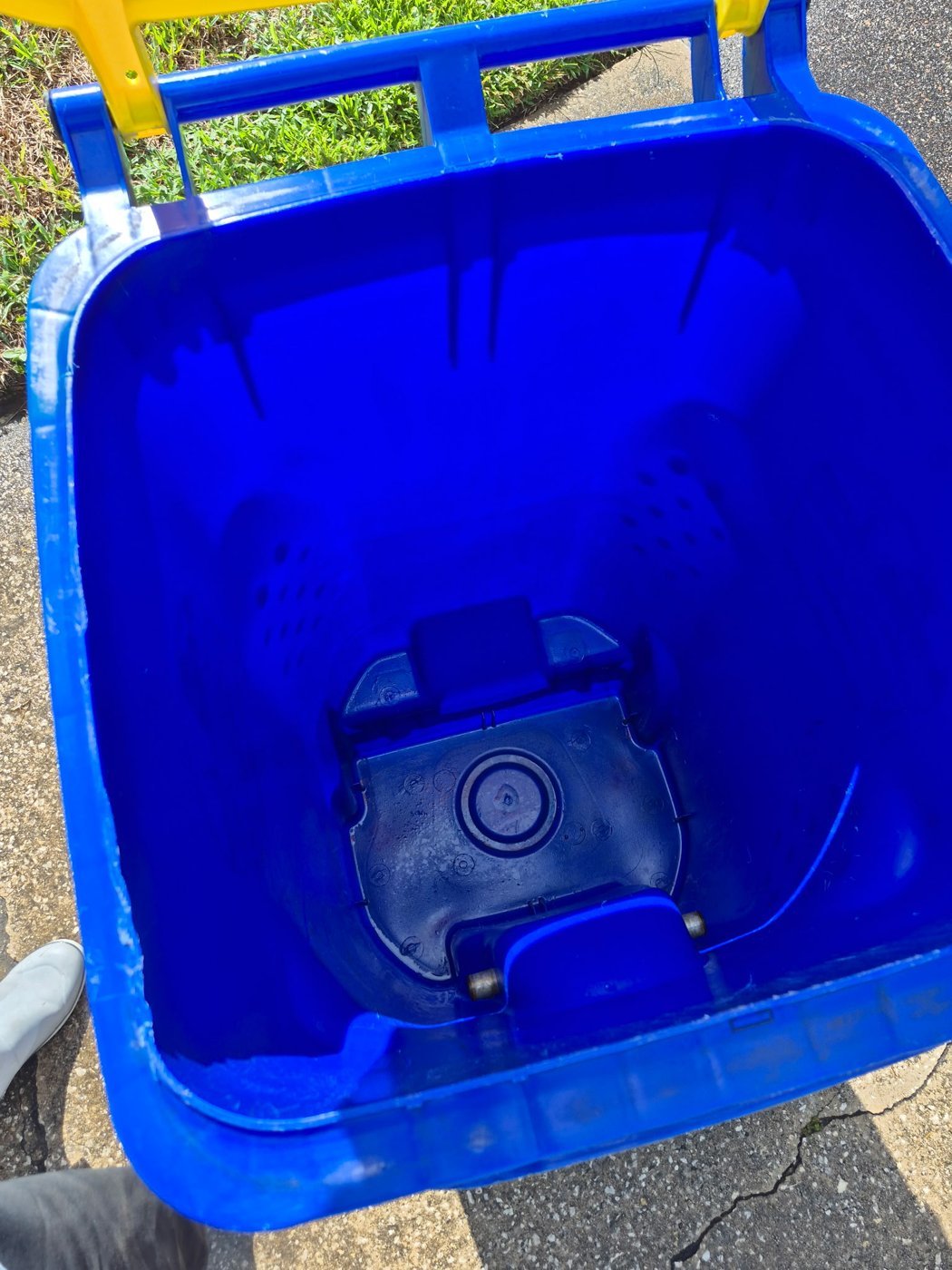 Inside of a trash bin after cleaning and sanitizing